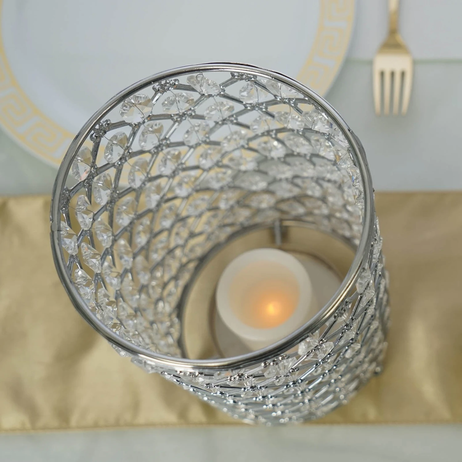 2 Pack Metal Crystal Beaded Pillar Votive Candle Holder Set, Multipurpose Crystal Flower Stem Vase 9" 13 2 Pack Metal Crystal Beaded Pillar Votive Candle Holder Set, Multipurpose Crystal Flower Stem Vase 9" - Image 13