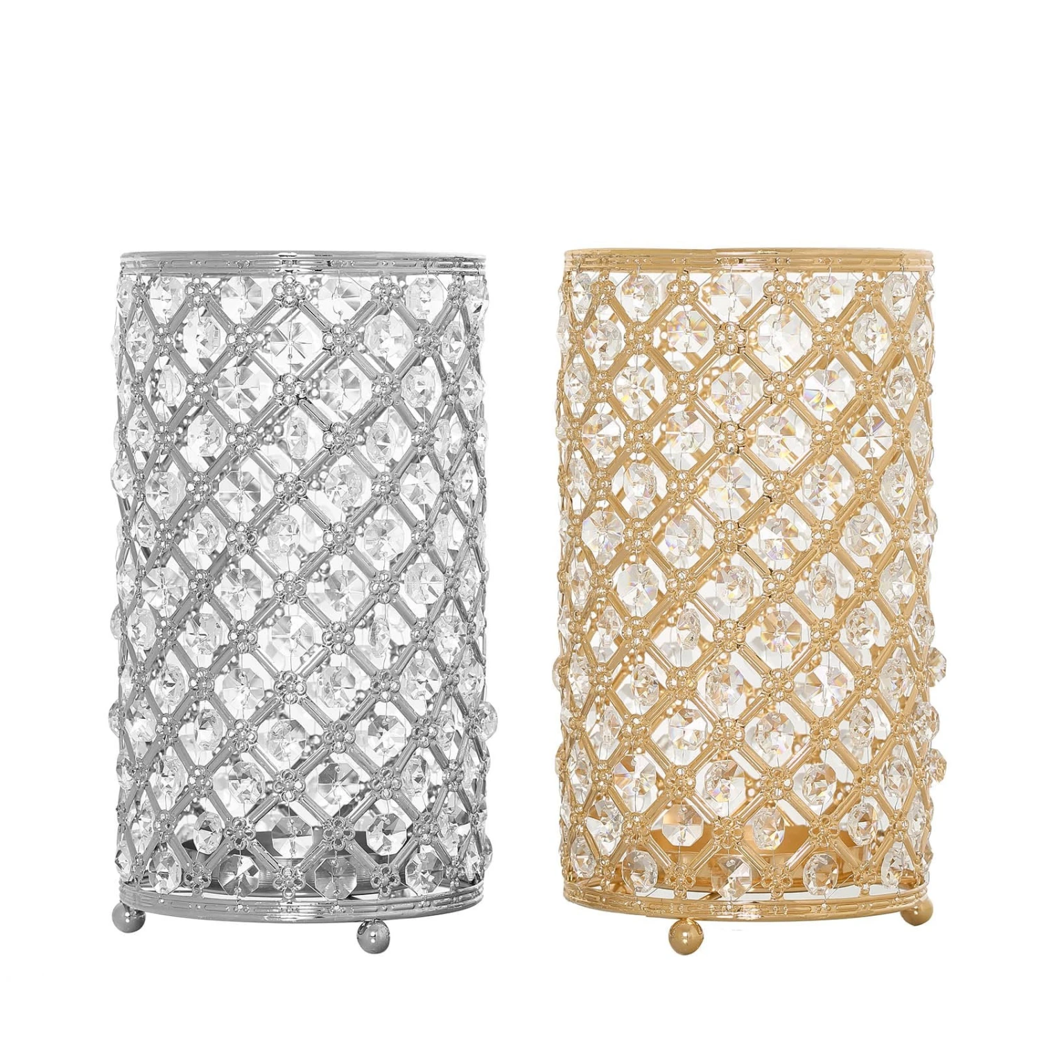 2 Pack Metal Crystal Beaded Pillar Votive Candle Holder Set, Multipurpose Crystal Flower Stem Vase 9" 5 2 Pack Metal Crystal Beaded Pillar Votive Candle Holder Set, Multipurpose Crystal Flower Stem Vase 9" - Image 5