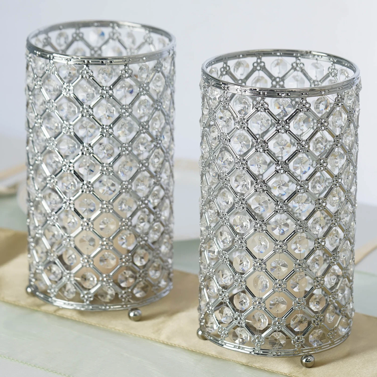 2 Pack Metal Crystal Beaded Pillar Votive Candle Holder Set, Multipurpose Crystal Flower Stem Vase 9" 11 2 Pack Metal Crystal Beaded Pillar Votive Candle Holder Set, Multipurpose Crystal Flower Stem Vase 9" - Image 11