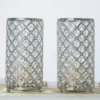 2 Pack Metal Crystal Beaded Pillar Votive Candle Holder Set, Multipurpose Crystal Flower Stem Vase 9"