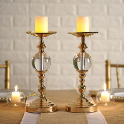 2 Pack Metallic Pillar Candle Holder Set, Votive Candle Stands With Clear Acrylic Ball 13" 17 2 Pack Metallic Pillar Candle Holder Set, Votive Candle Stands With Clear Acrylic Ball 13" -Home Decor Promotional Store CHDLR CAND 012 GOLD D01 4b40a922 5580 41a2 a8d4 51c12cbf4416