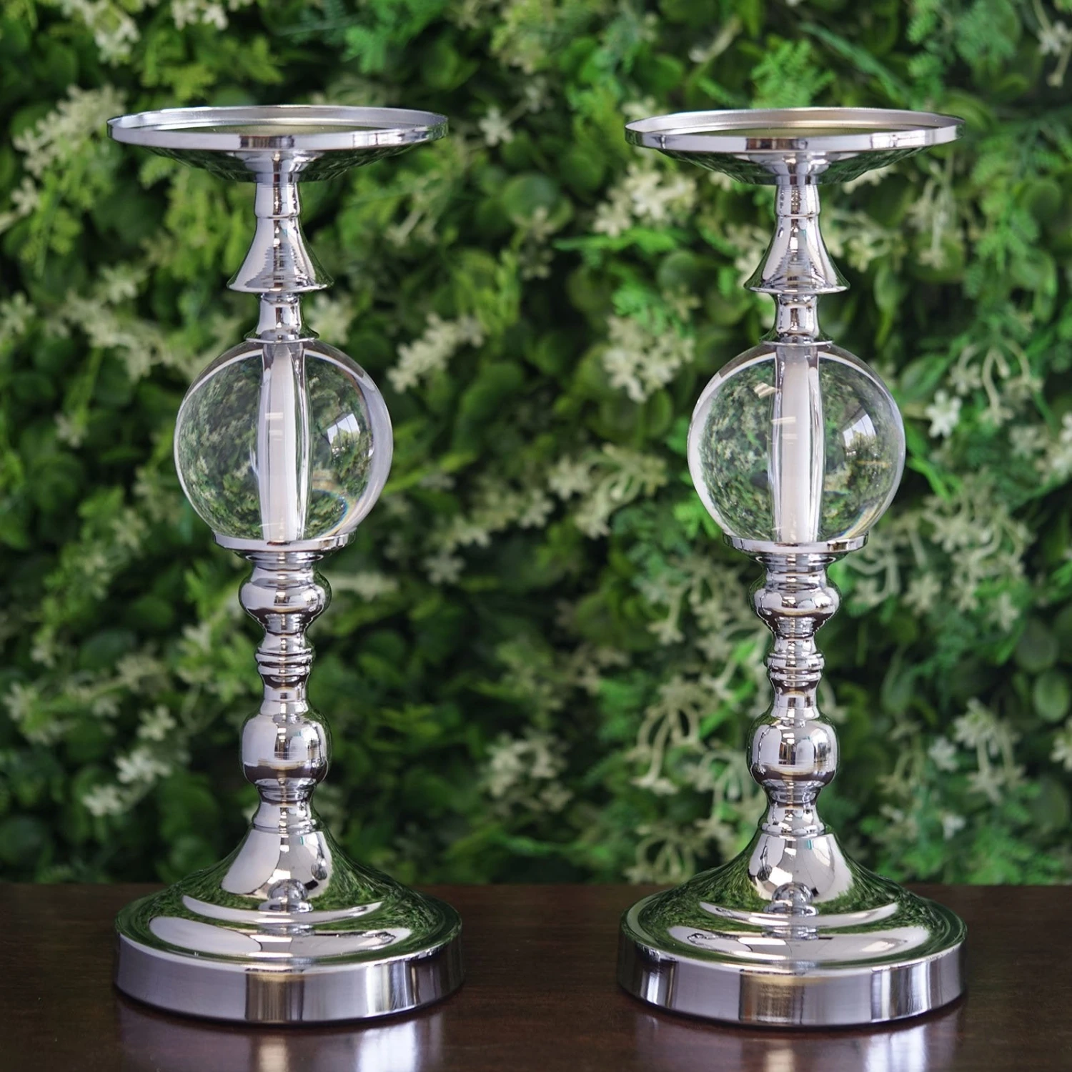 2 Pack Metallic Pillar Candle Holder Set, Votive Candle Stands With Clear Acrylic Ball 13" 4 2 Pack Metallic Pillar Candle Holder Set, Votive Candle Stands With Clear Acrylic Ball 13" - Image 4