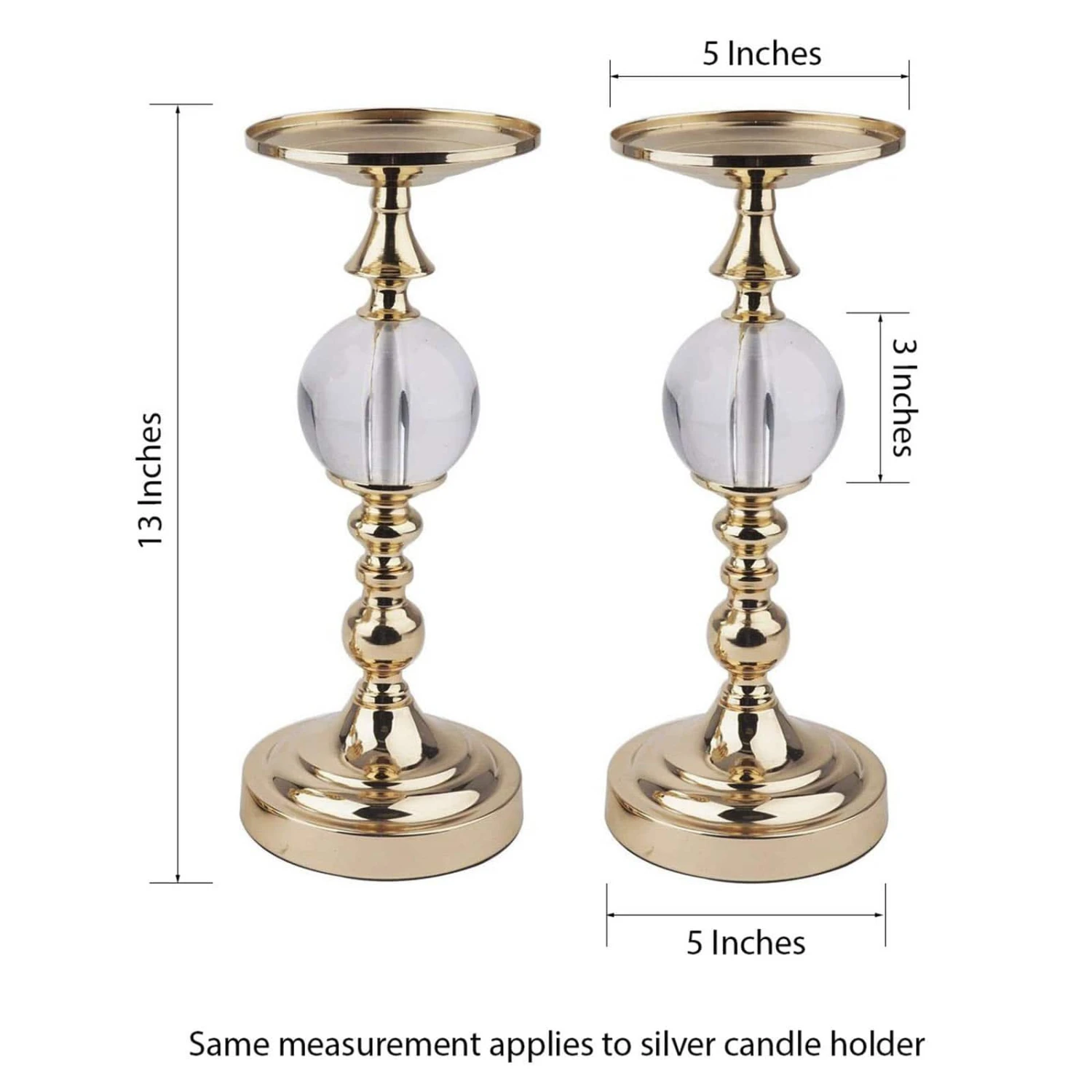 2 Pack Metallic Pillar Candle Holder Set, Votive Candle Stands With Clear Acrylic Ball 13" 5 2 Pack Metallic Pillar Candle Holder Set, Votive Candle Stands With Clear Acrylic Ball 13" - Image 5