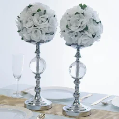 2 Pack Metallic Pillar Candle Holder Set, Votive Candle Stands With Clear Acrylic Ball 13" 23 2 Pack Metallic Pillar Candle Holder Set, Votive Candle Stands With Clear Acrylic Ball 13" -Home Decor Promotional Store CHDLR CAND 012 SILV D02