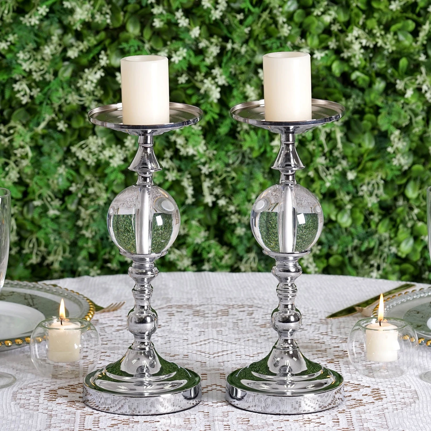 2 Pack Metallic Pillar Candle Holder Set, Votive Candle Stands With Clear Acrylic Ball 13" 11 2 Pack Metallic Pillar Candle Holder Set, Votive Candle Stands With Clear Acrylic Ball 13" - Image 11