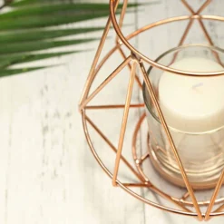 2 Pack | Blush/Rose Gold Geometric Metal Wired Candle Holder Set & Glass Votive Holder Set -Home Decor Promotional Store CHDLR CAND 014A 054 D07 58aa85a0 eff3 4127 93d6 5ecaa4aec3df
