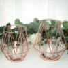 2 Pack | Blush/Rose Gold Geometric Metal Wired Candle Holder Set & Glass Votive Holder Set