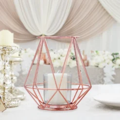 2 Pack | Blush/Rose Gold Geometric Metal Wired Candle Holder Set & Glass Votive Holder Set -Home Decor Promotional Store CHDLR CAND 014A 054 D12.progressive 9926398b 0e7d 47e0 b421 e4fe66376455