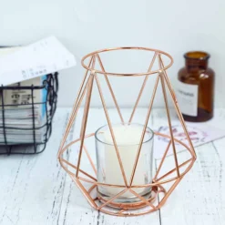 2 Pack | Blush/Rose Gold Geometric Metal Wired Candle Holder Set & Glass Votive Holder Set -Home Decor Promotional Store CHDLR CAND 014A 054 01 8da6ca46 fb79 425f 8121 fa7575e36acf
