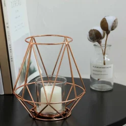 2 Pack | Blush/Rose Gold Geometric Metal Wired Candle Holder Set & Glass Votive Holder Set -Home Decor Promotional Store CHDLR CAND 014A 054 02 d66e5eb0 01ad 4267 94a5 d1590defe96a