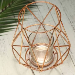 2 Pack | Blush/Rose Gold Geometric Metal Wired Candle Holder Set & Glass Votive Holder Set -Home Decor Promotional Store CHDLR CAND 014 PARENT 1 9bf2737e d33a 4707 b882 5dbd96349673
