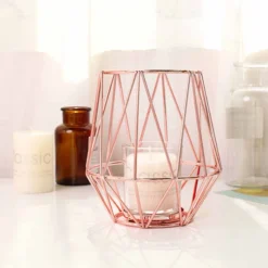 2 Pack | Blush/Rose Gold Geometric Metal Wired Candle Holder Set & Glass Votive Holder Set -Home Decor Promotional Store CHDLR CAND 014 PARENT 2 6e34ab7c 7797 4865 aa5b da38aa1250df