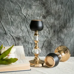 Set Of 2 | Gold/Black Metal Crystal Lamp Tealight Votive Candle Holder - 7"|11" -Home Decor Promotional Store CHDLR CAND 015 GDBLK D05.progressive 510aea09 1e6f 47af 8abd 31ea3cfa95fd