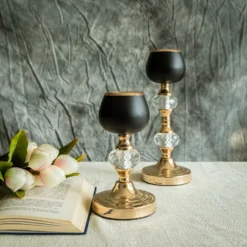 Set Of 2 | Gold/Black Metal Crystal Lamp Tealight Votive Candle Holder - 7"|11" -Home Decor Promotional Store CHDLR CAND 015 GDBLK 02 d368cc2b 6ffe 40a0 a3e0 f830db161393