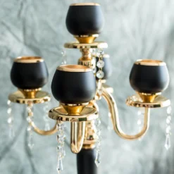 Gold/Black 5 Arm Metal Tealight Votive Candelabra Candle Holder Centerpiece 25" -Home Decor Promotional Store CHDLR CAND 017 GDBLK D01