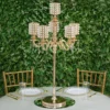 DIY Adjustable Gold Pearl Beaded Table Floor Candelabra Centerpiece, Metal With Crystal Chandelier Pendants