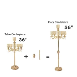 DIY Adjustable Gold Pearl Beaded Table Floor Candelabra Centerpiece, Metal With Crystal Chandelier Pendants -Home Decor Promotional Store CHDLR CAND 018 GDPRL D13 1