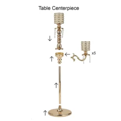 DIY Adjustable Gold Pearl Beaded Table Floor Candelabra Centerpiece, Metal With Crystal Chandelier Pendants -Home Decor Promotional Store CHDLR CAND 018 GDPRL D14 1