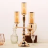 Gold Metal Pillar Candle Stand, Votive Candelabra With Hanging Clear Crystal Pendants 23" Tall 3 Arm