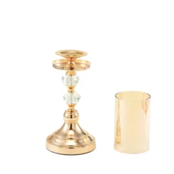 Gold Metal Pillar Candle Holder With Hurricane Glass Tube & Crystal Globes 32 Gold Metal Pillar Candle Holder With Hurricane Glass Tube & Crystal Globes -Home Decor Promotional Store CHDLR CAND 021 15 GOLD D09.progressive 7688b457 2ae9 4e70 9169 a36b706a139d