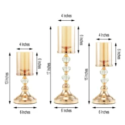Gold Metal Pillar Candle Holder With Hurricane Glass Tube & Crystal Globes 24 Gold Metal Pillar Candle Holder With Hurricane Glass Tube & Crystal Globes -Home Decor Promotional Store CHDLR CAND 021 GOLD SET 98