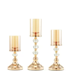 Gold Metal Pillar Candle Holder With Hurricane Glass Tube & Crystal Globes 39 Gold Metal Pillar Candle Holder With Hurricane Glass Tube & Crystal Globes -Home Decor Promotional Store CHDLR CAND 021 GOLD SET 99.progressive ed563c44 9829 4339 819b 37e786a77348