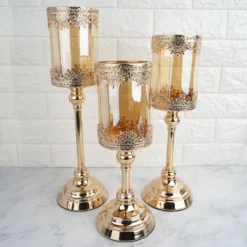 Hurricane Glass Pillar Candle Holder, Lace Design Votive Candle Stand 15" Tall -Home Decor Promotional Store CHDLR CAND 025 15 GOLD D16.progressive 56d67a7f c509 43a6 b078 530abe8d2fec