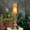 Hurricane Glass Pillar Candle Holder, Lace Design Votive Candle Stand 15" Tall