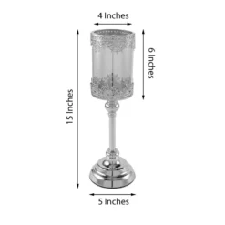 Hurricane Glass Pillar Candle Holder, Lace Design Votive Candle Stand 15" Tall -Home Decor Promotional Store CHDLR CAND 025 15 SILV 98.progressive 1d383745 f3c4 4159 aedc 1bd2e5b11ec8