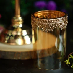 Hurricane Glass Pillar Candle Holder, Lace Design Votive Candle Stand 17" Tall -Home Decor Promotional Store CHDLR CAND 025 17 PARENT 2