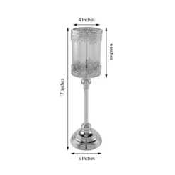 Hurricane Glass Pillar Candle Holder, Lace Design Votive Candle Stand 17" Tall -Home Decor Promotional Store CHDLR CAND 025 17 SILV 98.progressive 6357e676 edf8 4aab 80ed 42661ce11210