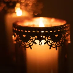 Set Of 3 | Antique Gold Lace Design Votive Candle Stands, Hurricane Glass Pillar Candle Holders - 13",15",17" -Home Decor Promotional Store CHDLR CAND 025 SET GOLD D07