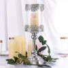Hurricane Glass Pillar Candle Holder, Lace Design Votive Candle Stand 17" Tall