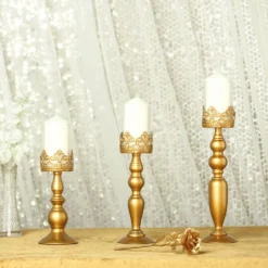 Antique Gold Lace Hurricane Glass Candle Holder Set, Pillar Votive Candle Holders -Home Decor Promotional Store CHDLR CAND 028 SET GOLD D012.progressive ca8d2c42 b653 4b9c 8c8c e2e879bf91de