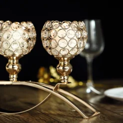 Arch Bridge 3 Arm Crystal Beaded Candle Holder, Votive Goblet Candelabra 16" -Home Decor Promotional Store CHDLR CAND 029 PARENT 3