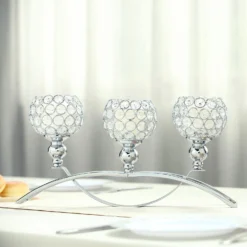 Arch Bridge 3 Arm Crystal Beaded Candle Holder, Votive Goblet Candelabra 16" -Home Decor Promotional Store CHDLR CAND 029 SILV D09