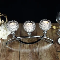 Arch Bridge 3 Arm Crystal Beaded Candle Holder, Votive Goblet Candelabra 16" -Home Decor Promotional Store CHDLR CAND 029 SILV 02