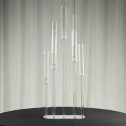 Clear Crystal 7-Arm Cluster Aisle Candlestick Stand With Hurricane Shades, Taper Candle Candelabra Table Centerpiece 47" -Home Decor Promotional Store CHDLR CAND 030O 7 CLR D02