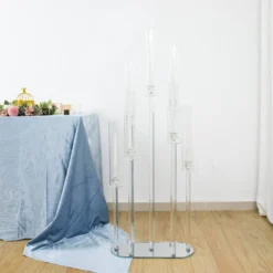 Clear Crystal 7-Arm Cluster Aisle Candlestick Stand With Hurricane Shades, Taper Candle Candelabra Table Centerpiece 47" -Home Decor Promotional Store CHDLR CAND 030O 7 CLR D06