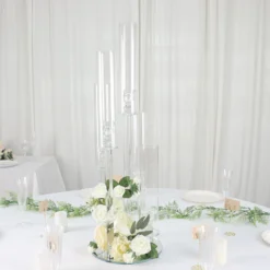 Clear Crystal Cluster Round Taper Candelabra, Candle Holder For Votive, Pillar Or LED Candles With Mirror Base -Home Decor Promotional Store CHDLR CAND 030R 5 CLR D31.progressive 2e5bfc5b d95d 4069 aa30 766009be0358