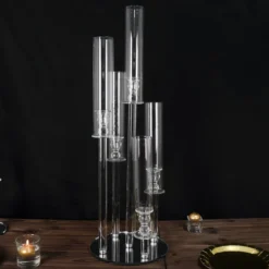 Clear Crystal Cluster Round Taper Candelabra, Candle Holder For Votive, Pillar Or LED Candles With Mirror Base -Home Decor Promotional Store CHDLR CAND 030R 5 CLR 02 grande.progressive 0396c2c1 4196 47f2 9edf 0d64b477ba91