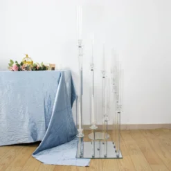 Crystal Cluster Glass Candelabra Floral Pedestal Stand, Square Hurricane Taper Candle Holder Stand -Home Decor Promotional Store CHDLR CAND 030S 12 CLR D07 1