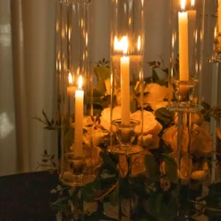 Crystal Cluster Glass Candelabra Floral Pedestal Stand, Square Hurricane Taper Candle Holder Stand -Home Decor Promotional Store CHDLR CAND 030S 9 CLR D09 2c4c0b4e 95bf 49d4 8bac 51c3896bd960