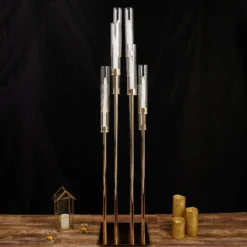 Gold Cluster Taper Candle Holder With Clear Glass Shades, Large Candle Arrangement -Home Decor Promotional Store CHDLR CAND 030 10 GOLD D07.progressive f87137e2 1900 453b a83c fa3f38e495b7