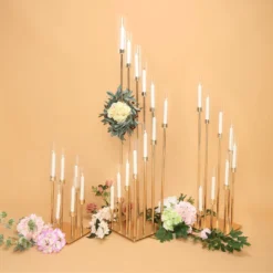 Gold Cluster Taper Candle Holder With Clear Glass Shades, Large Candle Arrangement