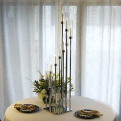 Silver Cluster Taper Candle Holder With Clear Glass Shades, Large Candle Arrangement -Home Decor Promotional Store CHDLR CAND 030 12 SILV D08