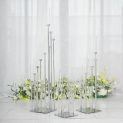 Silver Cluster Taper Candle Holder With Clear Glass Shades, Large Candle Arrangement -Home Decor Promotional Store CHDLR CAND 030 12 SILV D09.progressive 6f605ac1 adc6 42fb 88c3 3ab98f7c2b6b