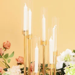 Gold Cluster Taper Candle Holder With Clear Glass Shades, Large Candle Arrangement -Home Decor Promotional Store CHDLR CAND 030 6 GOLD D02.progressive fd7eca93 f0dc 4629 af69 8355a6b6d8a6