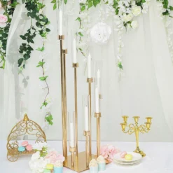 Gold Cluster Taper Candle Holder With Clear Glass Shades, Large Candle Arrangement -Home Decor Promotional Store CHDLR CAND 030 8 GOLD 01.progressive a85f3777 c104 40c3 9066 36bb3860de7b