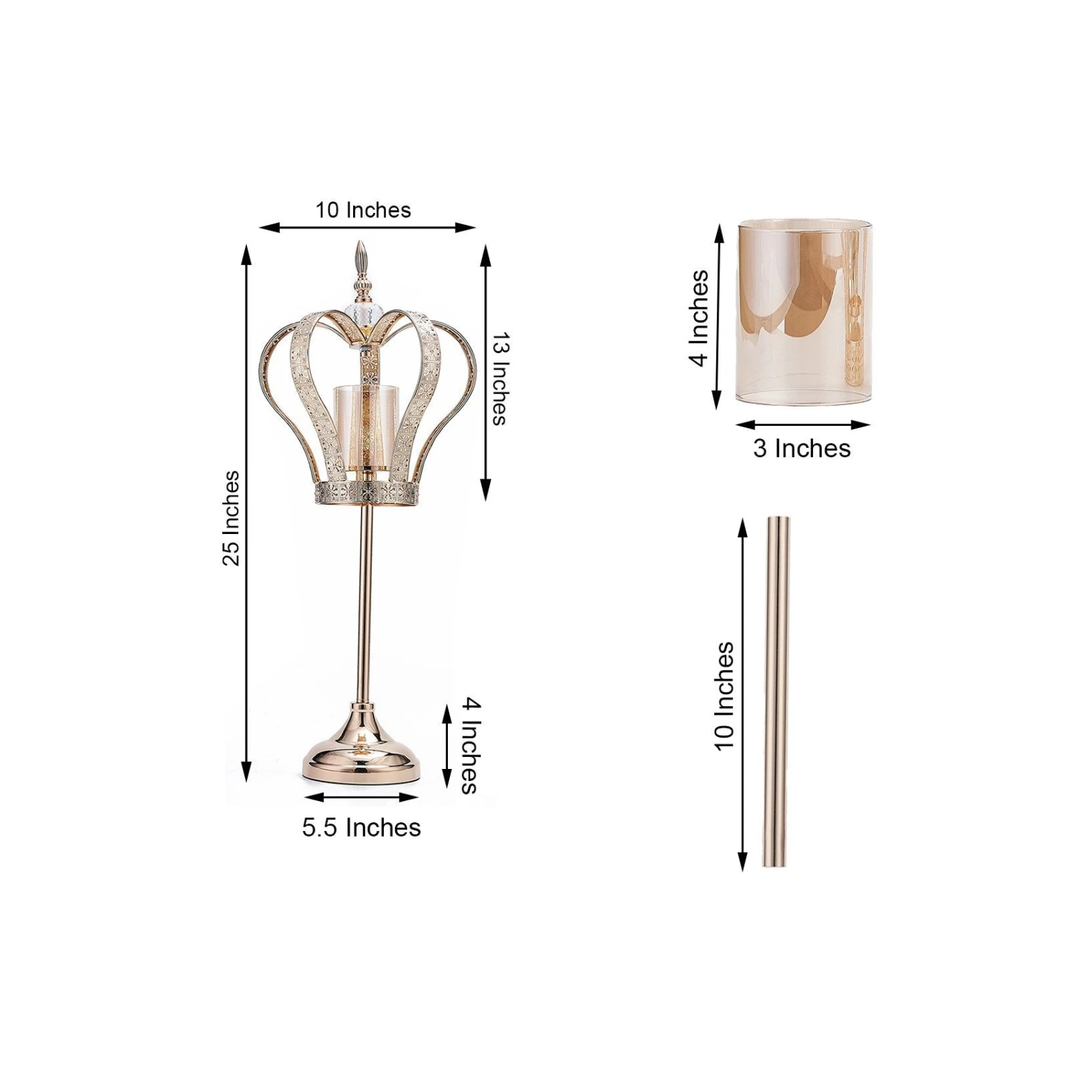 Gold Metal Crown Pillar Candle Holder Stand, Votive Holder Centerpiece 25" 13 Gold Metal Crown Pillar Candle Holder Stand, Votive Holder Centerpiece 25" - Image 13